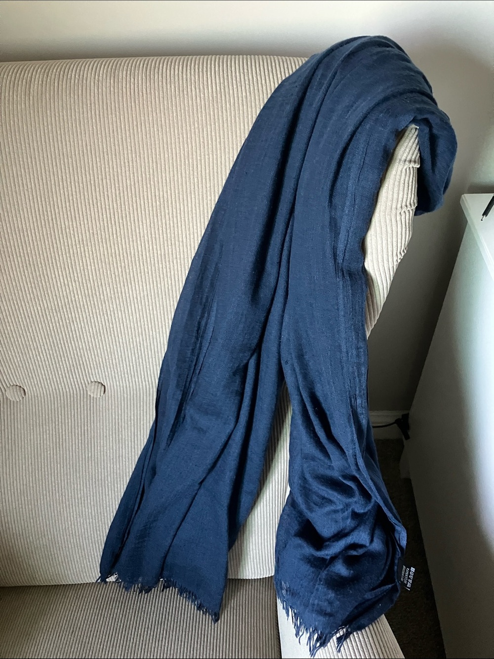 Navy Blue Viscose Hemp Scarf Shawl Wrap 70% Viscose 30% Hemp